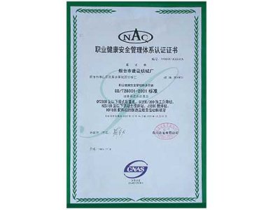 職業(yè)健康安全管理體系認(rèn)證證書